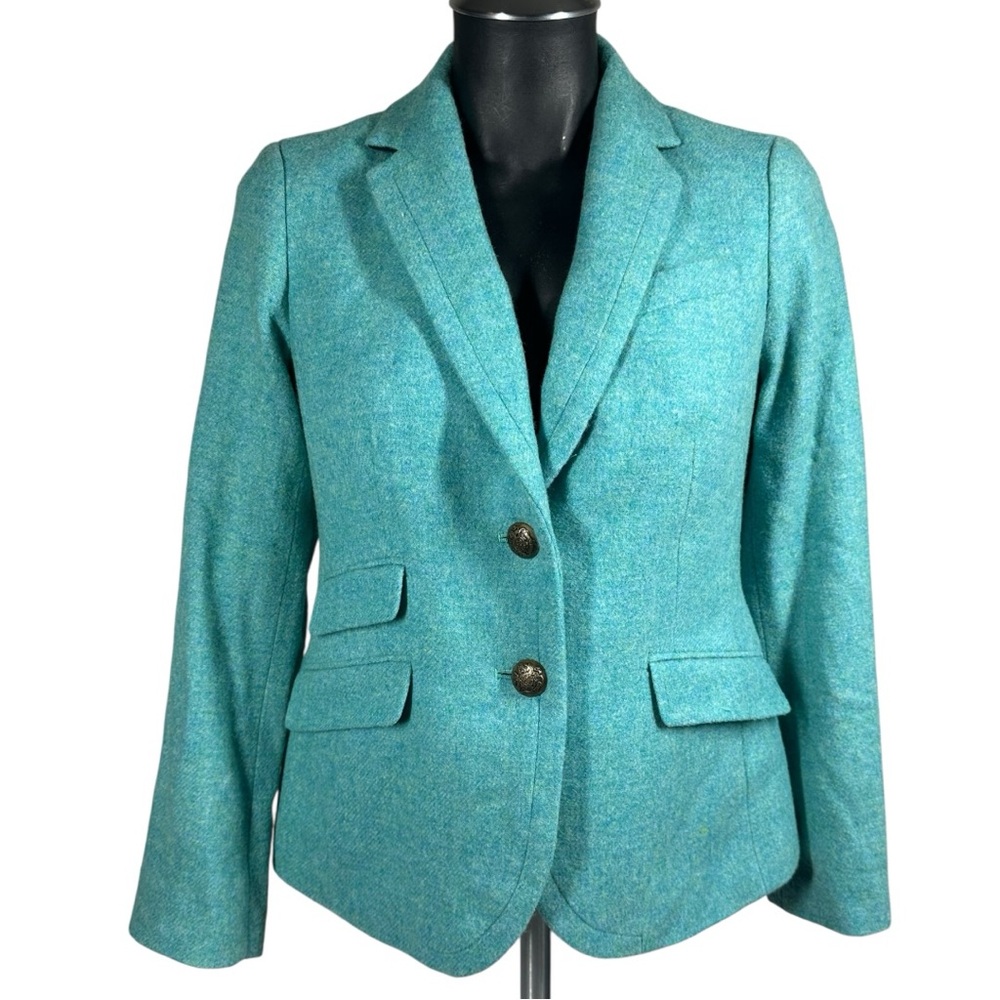 Talbots Wool Blend Teal Blue Blazer 2 Petite Single Breasted Structured Tailored - Picture 2 of 9